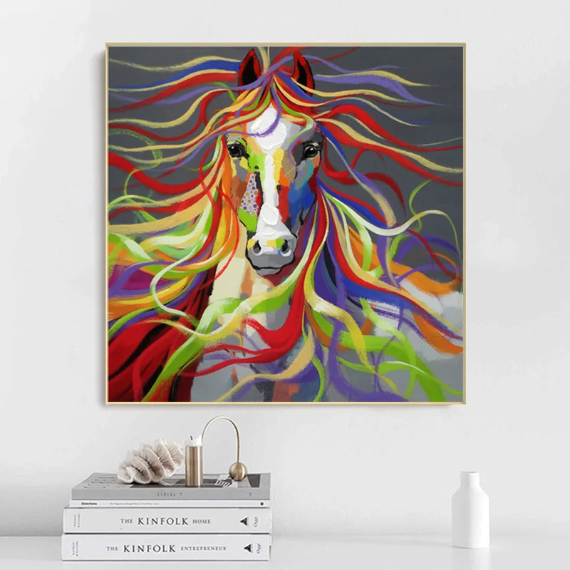 Anotācija Dzīvnieku Mākslas Sexy Krāsains Zirgu Plūst Matiņi Uz Dzīvojamās Istabas Sienas, Mākslas Plakāti Un Izdrukas Sienas, Attēlus, Mājas Dekoru