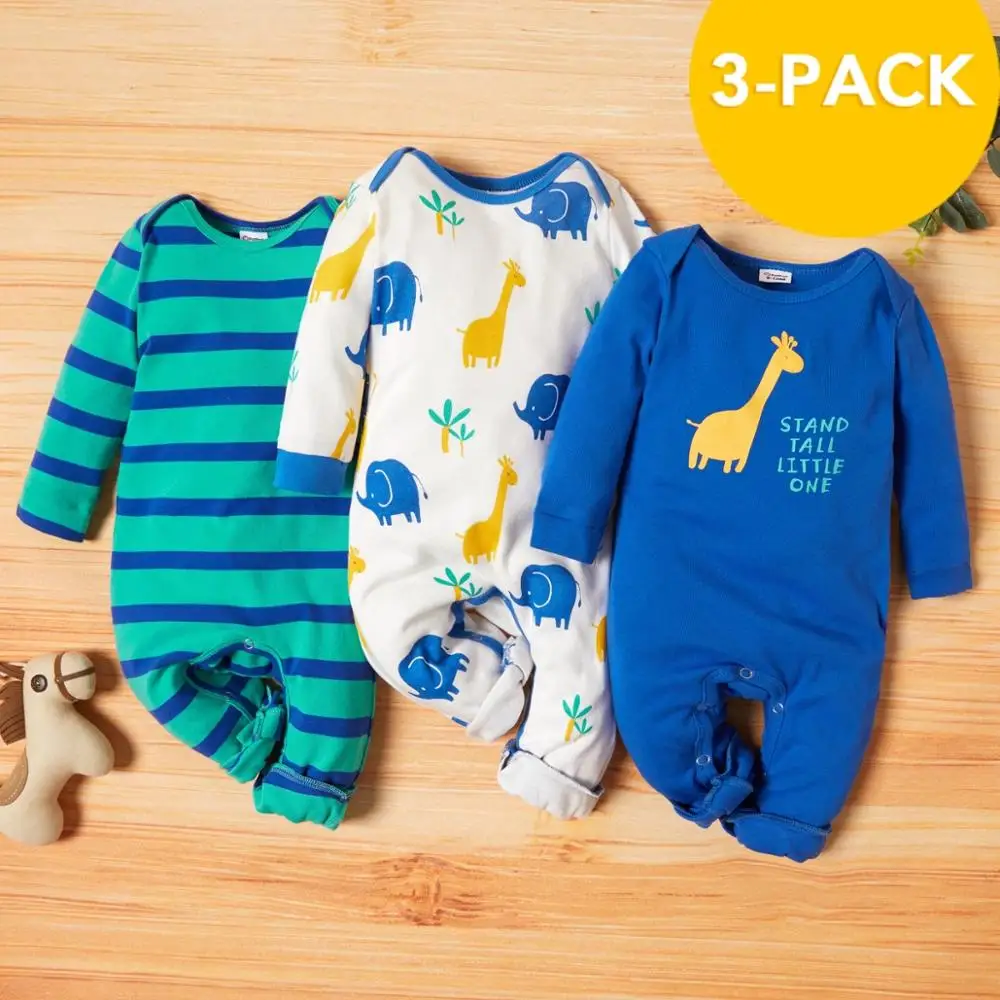 PatPat ir 2021. Jaunas Ielidošanas Rudenī un Ziemā, 3-pack Baby Giraffe Jumpsuits Komplekti, Baby Zēns un Meitene Apģērbs ir vienā gabalā