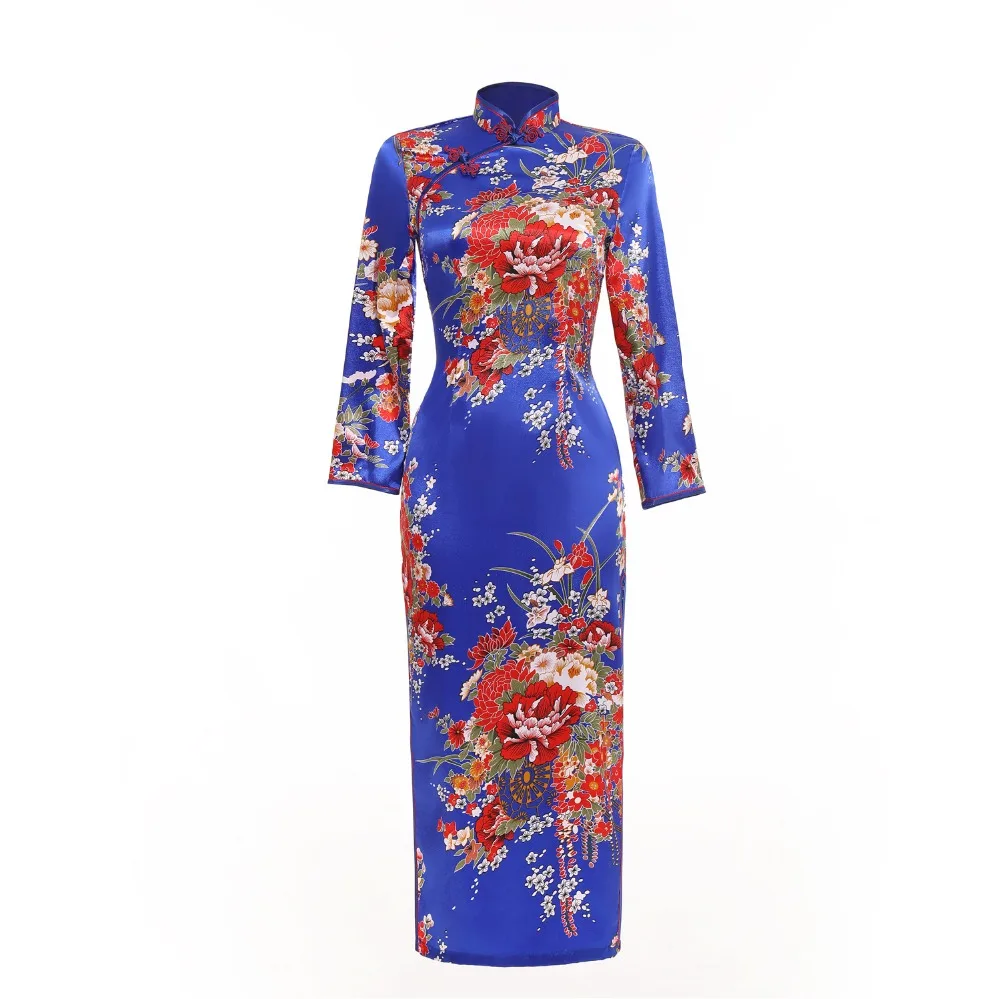 Šanhajas Stāsts Mākslīgās Zīda Ziedu Qipao vintage ķīniešu stila kleita Ķīnas Austrumu kleita Pāvs cheongsam Ilgi Ķīniešu Kleita
