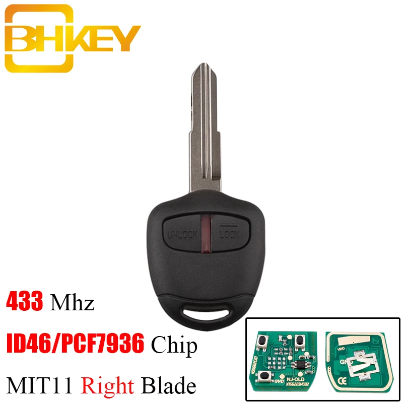 BHKEY 2/3Buttons Tālvadības atslēgu Mitsubishi 433Mhz Transponderu Mikroshēmu ID46 Par Mitsubishi L200 Shogun Pajero Triton Atslēgas Fob MIT11