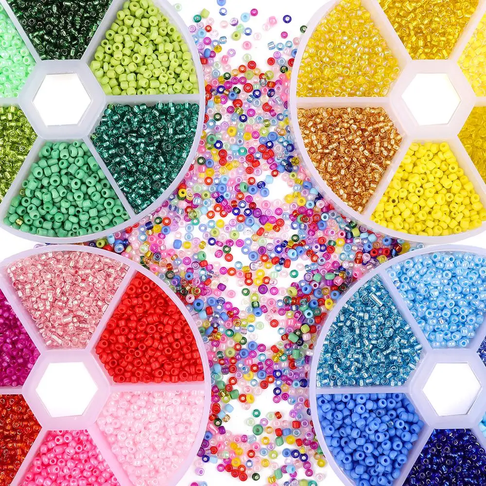 2 mm čehu Stikla Multicolors Rīsu Pērles Kastē, kas Šarmu Sēklu Pērlītēm Rounde Distances Krelles Par DIY Aproces, Kaklarotas Rotaslietu izgatavošana