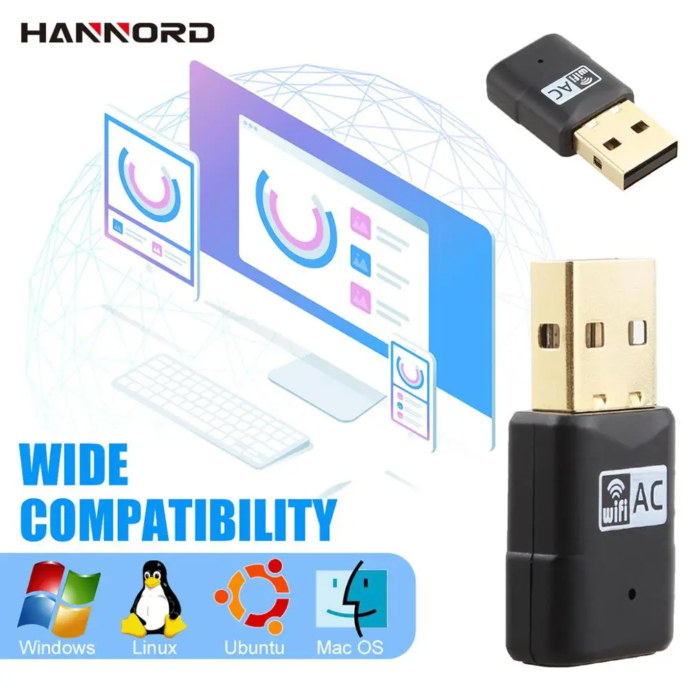 Hannord mini WiFi Adapteri AC600M Dual Band 5G/2.4 GHz Bezvadu USB Adapteri Tīkla Kartes wi-fi Uztvērējs, USB Ethernet LAN Adapteri