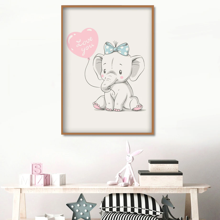 Cute elephant Balonu Jumta Dzīvniekiem Ziemeļvalstu Plakāti Un Izdrukas Sienas Mākslas Audekls Gleznošanai Bērnudārza Sienas, Attēlus, Bērnu Istabas Dekors