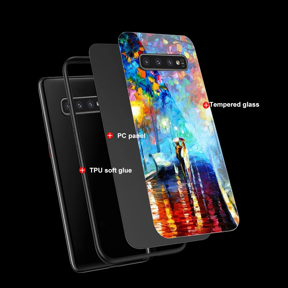 Stikla Case for Samsung Galaxy A50 A51 A71 A70 S20 S9 S10 S8 S10e A40 A21S A30S A20 A20S Piezīme 10 9 8 Plus Ultra Lite eļļas glezna