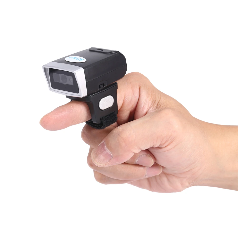 Bezvadu 1D/2D Bluetooth valkājamas pirkstu svītrkodu skeneri gredzenu svītrkodu lasītājs ar atmiņu mini-izmērs QR kodu skeneris gredzens tips