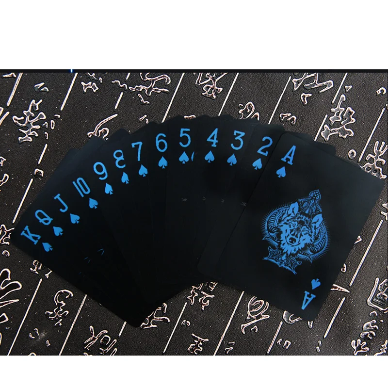 Vilks/Rozes Stilu Poker Kartes, Matēts Ūdensizturīgs PVC Pokera Spēļu Kārtis Black Izturīgs Burvju Pokera Kolekciju Spēle