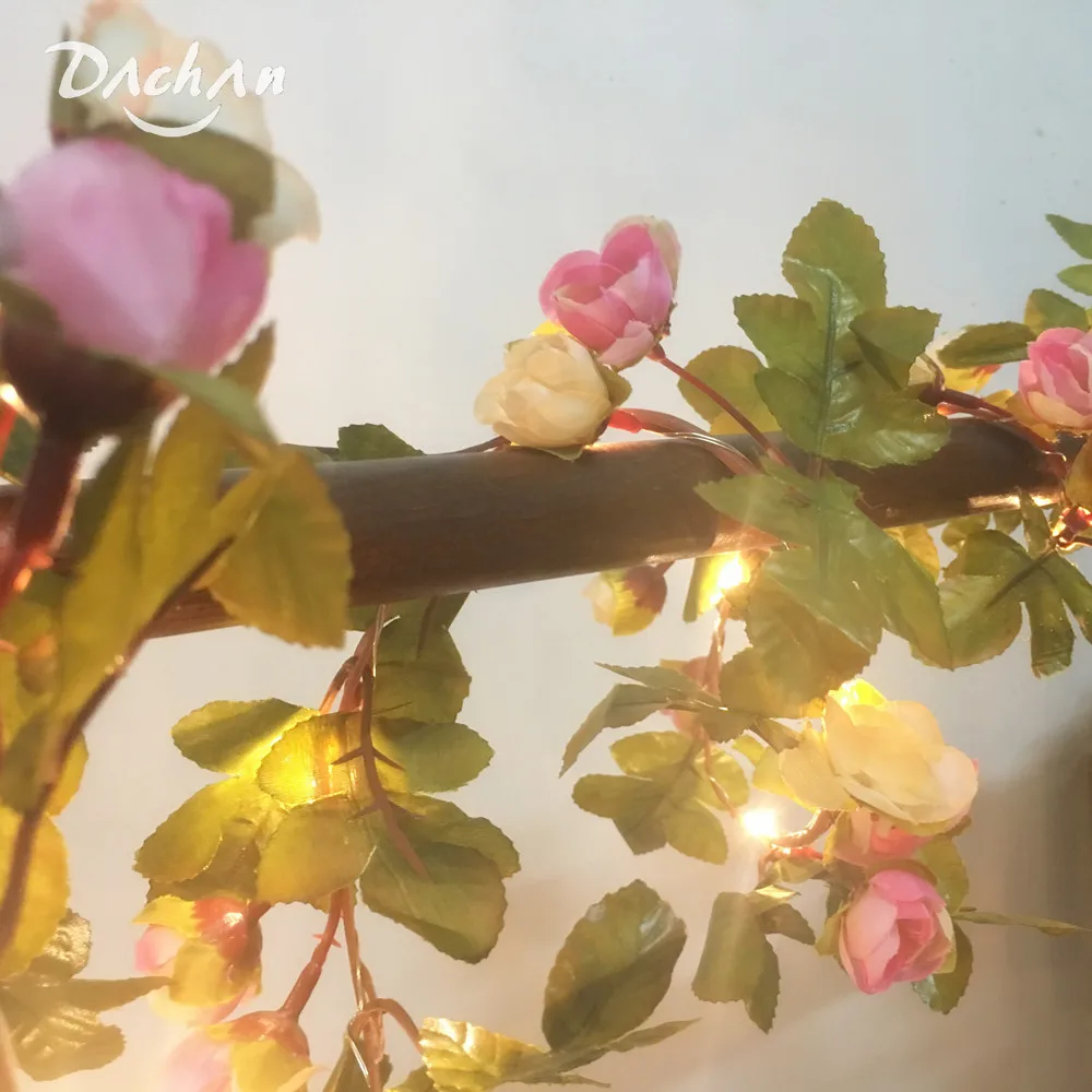 ROKU darbs 2.2 M 25 Led Rozā Rozes Ziedu Vainags Vara Silts LED Pasaku String Gaismas, Ziemassvētku, Kāzu Dekorēšana Puses Ziņā