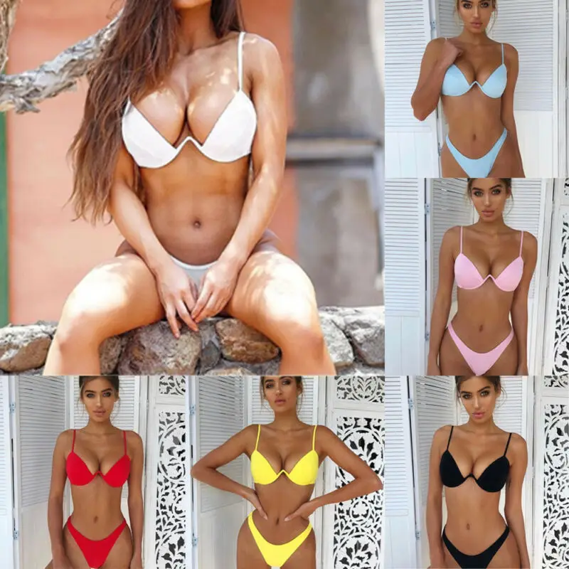 Jaunā Sieviešu Trīsstūris Bikini Komplekts Brazīlijas Push-Up Krūšturis Beach Peldbikses, Peldkostīmu S-XL