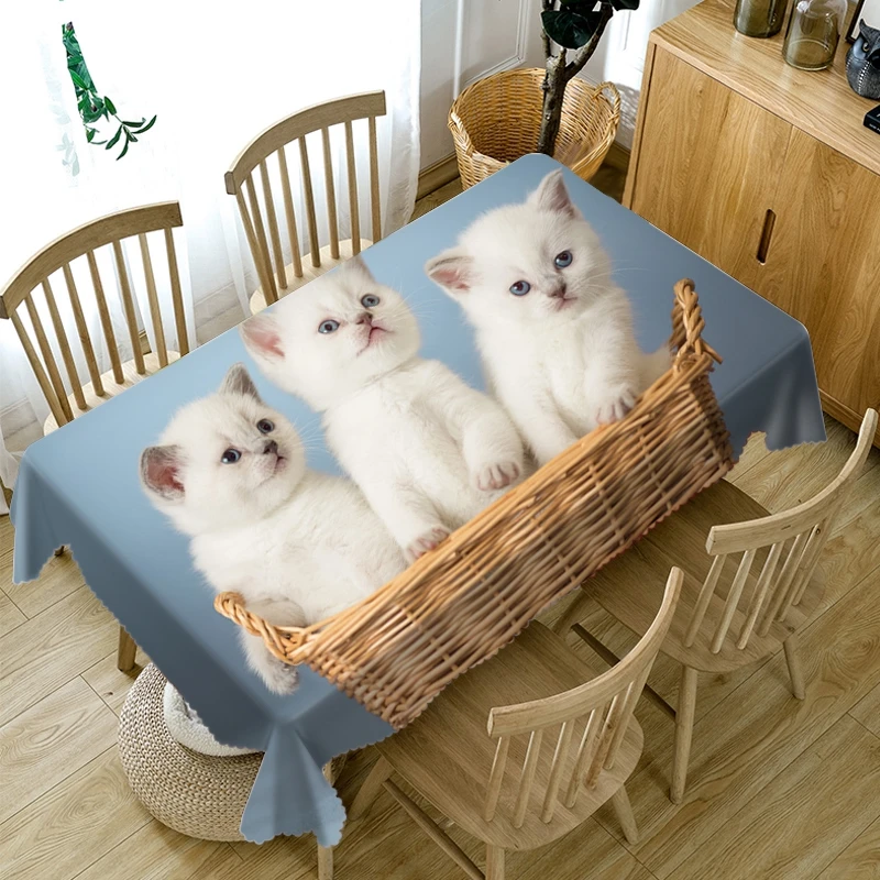 Cute Kittens ar Bambusa Grozu Sabiezēt Kokvilnas Galdauts 3d Suņu un Kaķu Mazgājams Auduma, Taisnstūra un Apaļā Galda Audums
