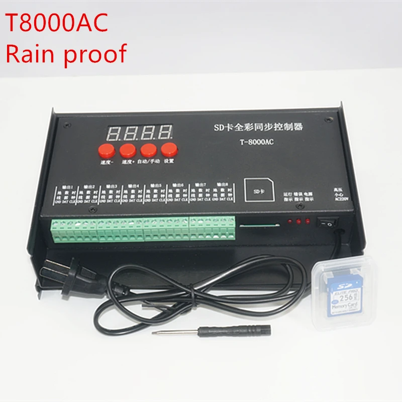 T8000 Ūdensizturīgs Ūdensnecaurlaidīgs SD Kartes 8192Pixel Kontrolieris RGB kontrolieris AC110-240V par DC5V WS2801 WS2811 LPD8806 MAX 8192 Pikseļi