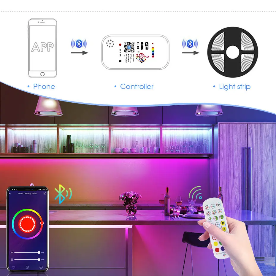 Tuya Smart LED Lentes RGB gaismas Kontrolieris Balss un Mūzikas Sinhronizāciju LED Kontrolieris Veidot Mikrofona DC5V 12V 24V Wokr ar Alexa