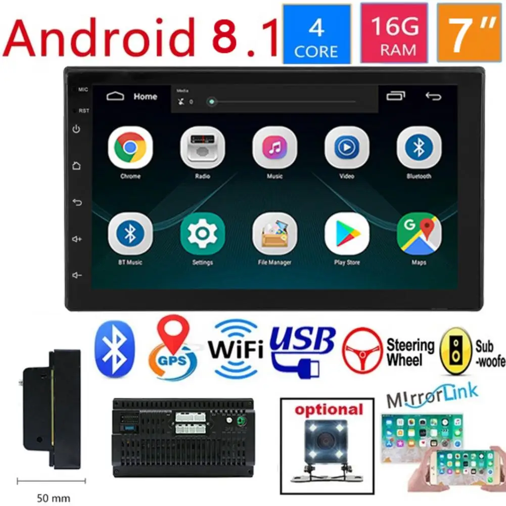 Android 10.1 16.G atmiņu, 7 collu touch pogu HD automašīnas bluetooth MP5 atskaņotāju, auto 2 DIN radio universālais GPS navigācijas integrēta