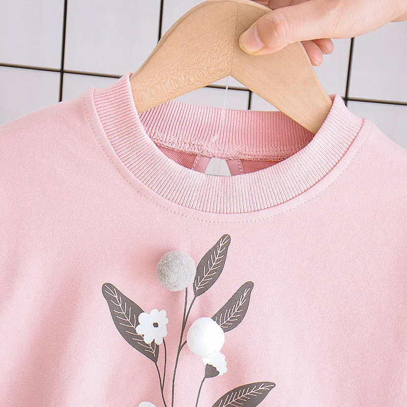 Bērnu Meiteņu Apģērbu Komplekti Rudens Pavasara Meitene Ziedi Print Drēbes Bērniem Tracksuit Bērnu Apģērbs, Uzvalki 2PcsTshirts+Elsas