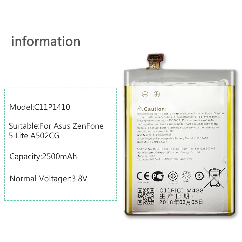 C11P1410 Par Asus ZenFone 5 Lite A502CG Mobilo Telefonu Rezerves 2500mAh Akumulatoru Spriegums Li-polimēru Baterija