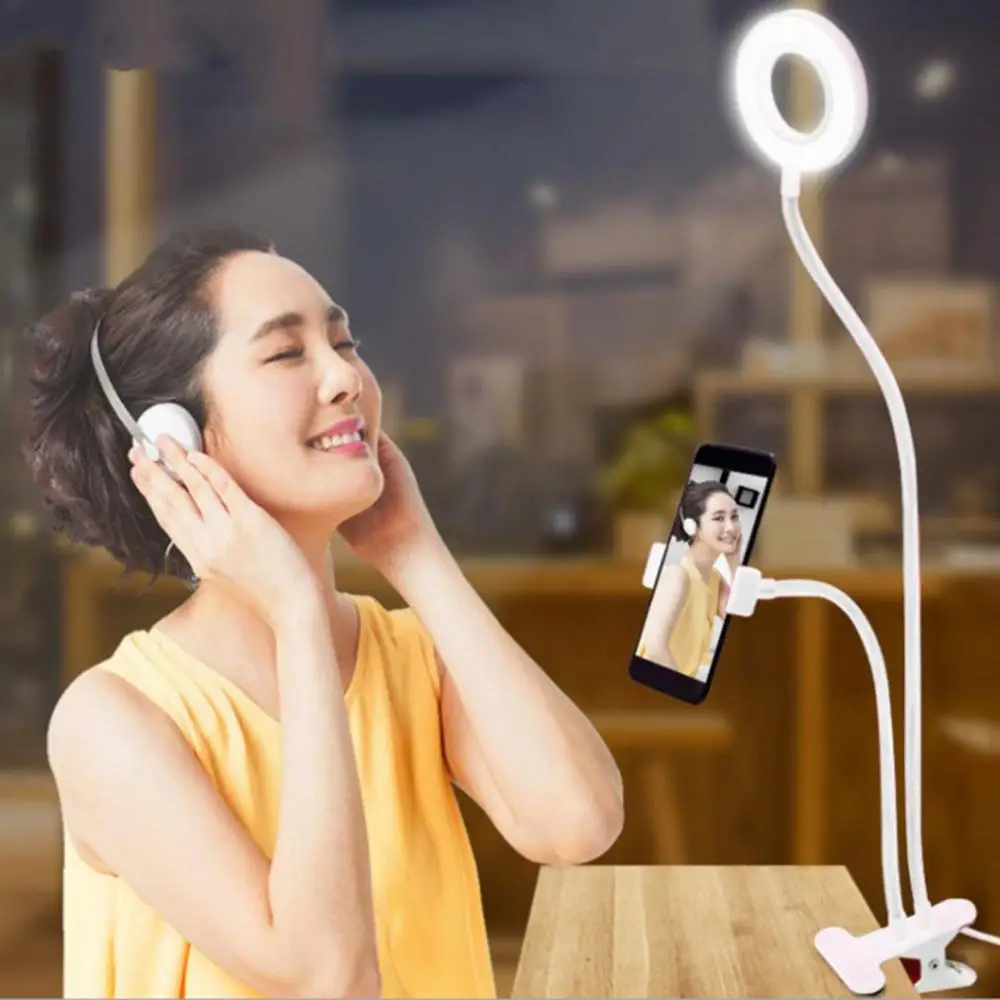 Regulējamas Selfie Gaismas Gredzenu ar Elastīgu Mobilā Tālruņa Turētājs regulētājam Galda Lampa LED Gaismas, lai Tik Tok Dzīvot Universal
