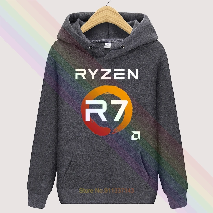 AMD RYZEN R7 Logo Klasisks Melnā Rudens Augstas Kvalitātes Hoodies Top pelēkā vārna Mens Āra Apģērbs Džemperi sporta Krekls