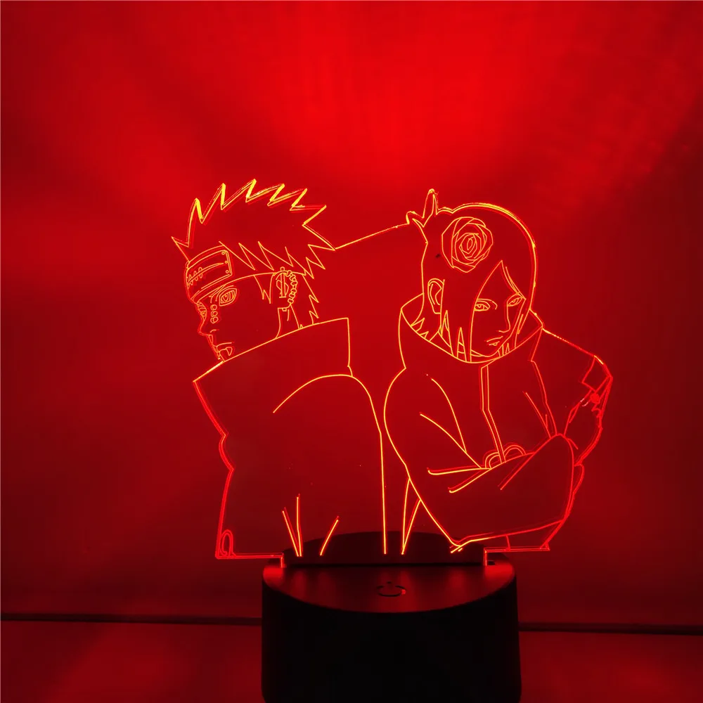 NARUTO Nagato Konan 3D Nakts Gaisma Anime Lampas Yahiko Guļamistaba Dekorēšana Apgaismojums Luminaria Lampe Mājas Dekori Attēls ēsmas zivtiņu vadi