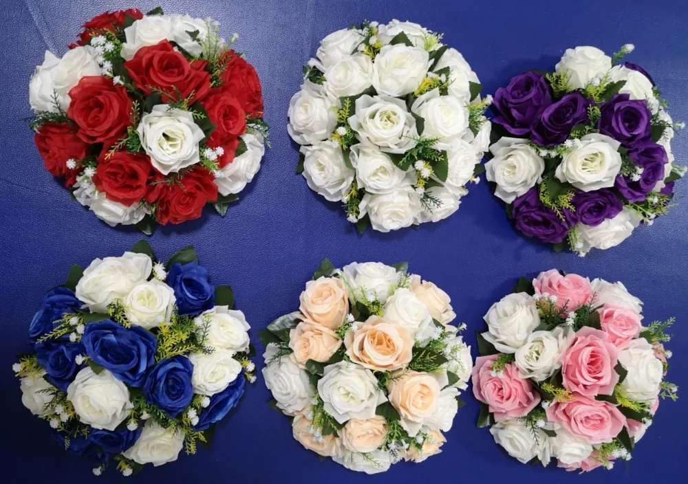 Mākslīgā viltus ziedi, kāzu dekorēšana galda centerpieces ziedu bumbu, rozā, balta, sarkana šampanieti, violeta