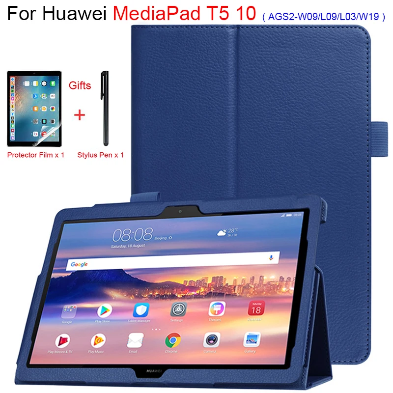 PU Ādas Gadījumā Huawei MediaPad T5 10 Vāks Huawei Mediju Pad AGS2-W09 AGS2-L09 AGS2-L03 AGS2-W19 10.1 collu attiecas uz Gadījumiem
