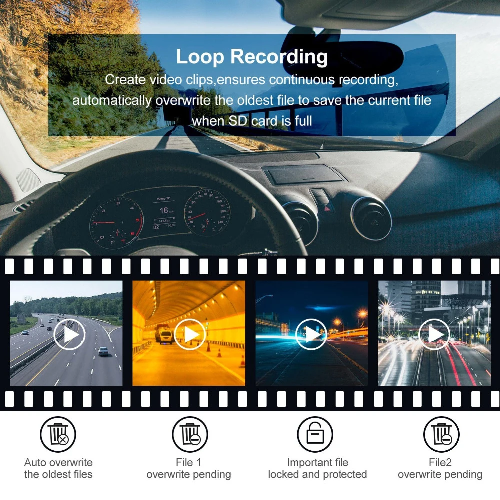 Automašīnas DVR Dash Cam Video ieraksti Atpakaļskata Dual Fotokameras 1080P Full HD Auto Kameras 3.0