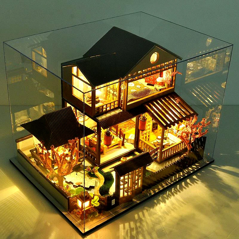 Koka DIY Māju Miniatūras Lodziņā Apkopot Puzzle 3d Miniaturas Namiņš Komplekti, Rotaļlietas, Bērnu Dzimšanas dienas Dāvanu Leļļu Nams