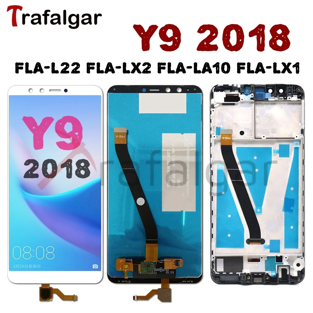 Par Huawei Y9 2018 LCD Displejs, Touch Screen FLA L22 LX2 LX1 LX3 Par Huawei Y9 2018 Displejs Ar Rāmi Mobilo Telefonu LCD Aizstāt