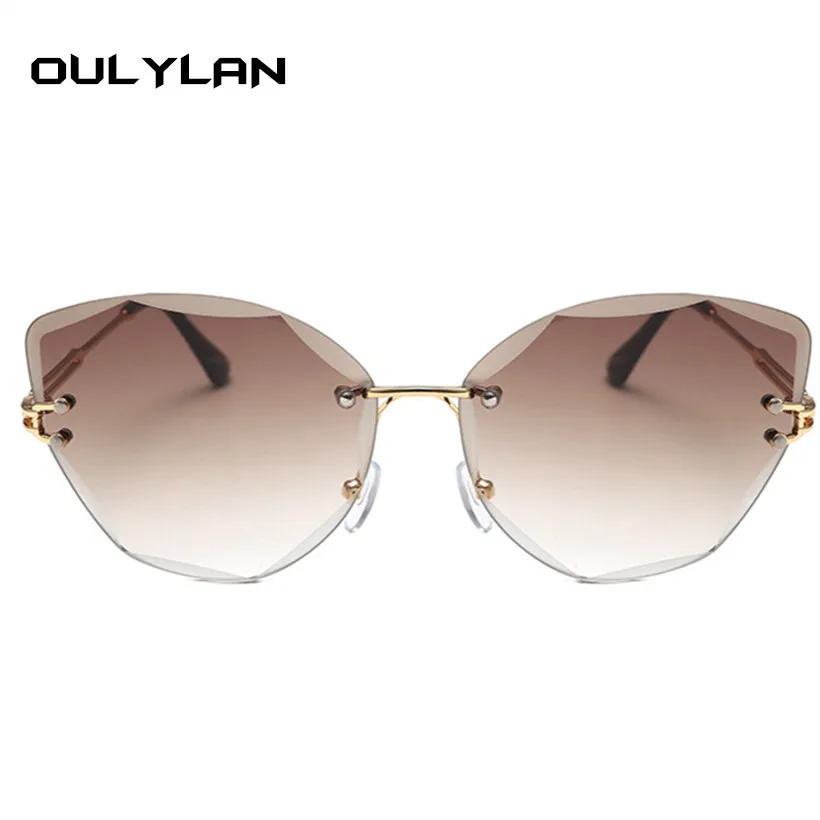 Oulylan Cat Eye Saulesbrilles Sieviešu Luksusa Zīmola Dizainere, bez apmales, Saules Brilles Slīpums Toņos Griešanas Objektīvs Sieviešu Brilles UV400