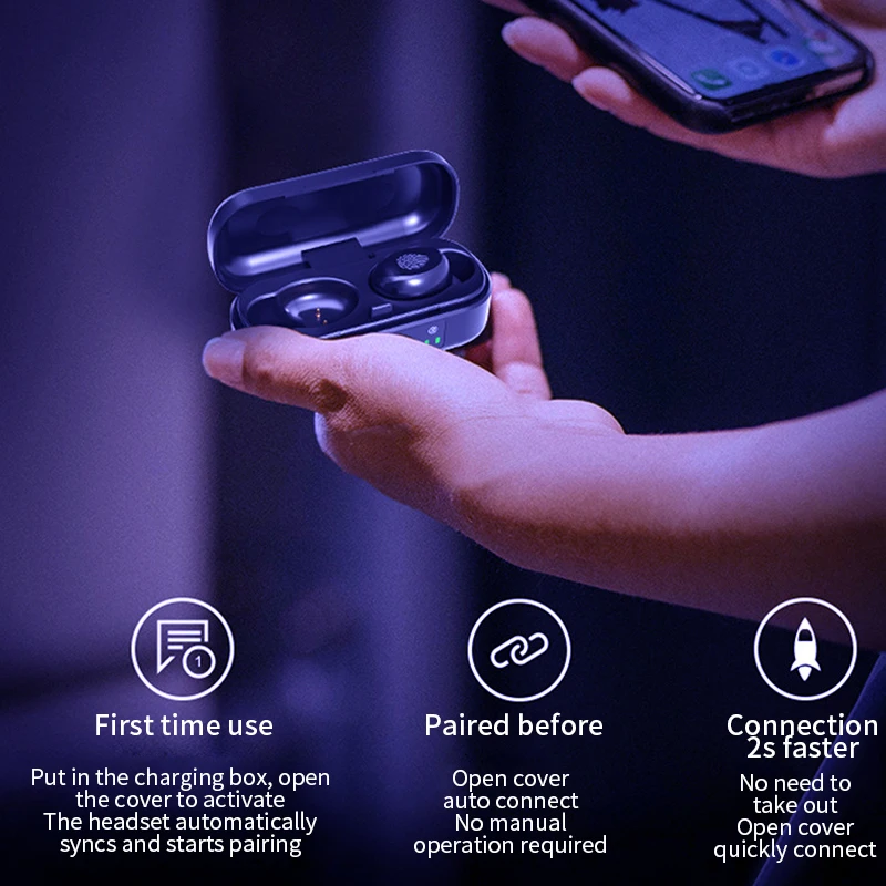 Jaunu TWS Pieskarieties vienumam Bezvadu savienojumi 5.0 Bluetooth Austiņas HD Stereo Austiņas Sporta Spēļu Ūdensizturīgs Austiņas Dual Mic LED Displejs Jauda