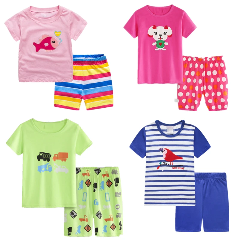 2019 childen kokvilnas apģērbu uzstādīt Bebe Bērns Naktī Valkāt Infantil Pidžamu Vasaras Toddler Zēns Sleepwear Pijama Bērniem Īsām Piedurknēm