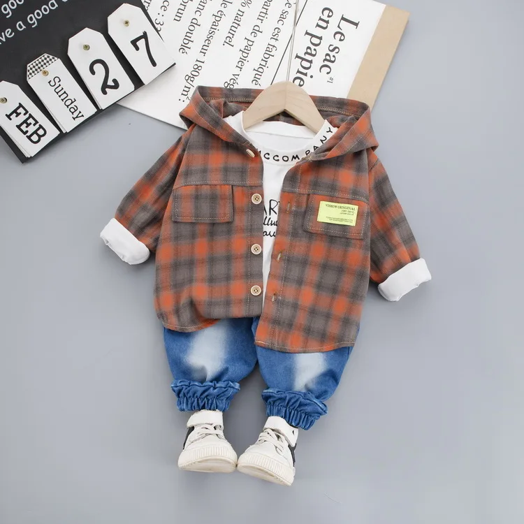 Jaunā Pavasara Rudens Toddler Zēns Meitene Kapuci Mētelis 3pcs Apģērbu Komplekts 2020. Gadam Pleds Bērniem Kostīmu Zēns Apģērbu Komplekts 1 2 3 4 Gadiem