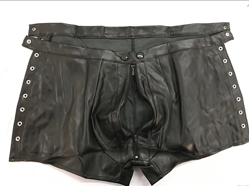 Jaunu 2018 Vīriešiem Patentu Ādas Aukliņu Bikses Sexy Black PVC Lateksa pusgarās sporta Bikses-bokseršortus Erotiska Slapjš Izskatās Apakšveļa, Vīriešu Fetiša Tērpu