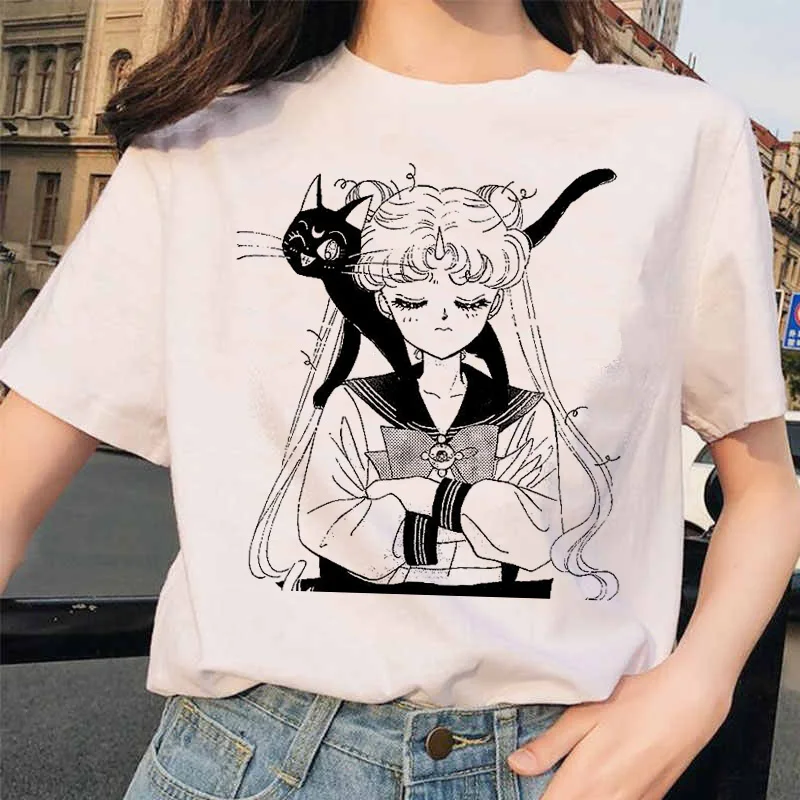 Sailor Moon 90s Smieklīgu T Kreklu Harajuku Drēbes, T Estētisko Kaķis Anime Ullzang Sieviešu Gudrs Sieviešu T-krekls Kawaii Tees Modes