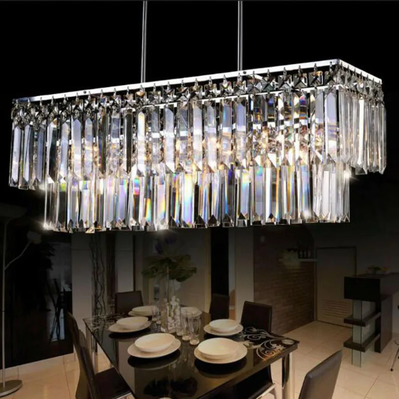 JAUNĀ Luksusa taisnstūra K9 kristāla lustra LED spīd kulons lampas dzīvojamā istabā, guļamistabā E14 Lustras, apgaismes punktā istaba