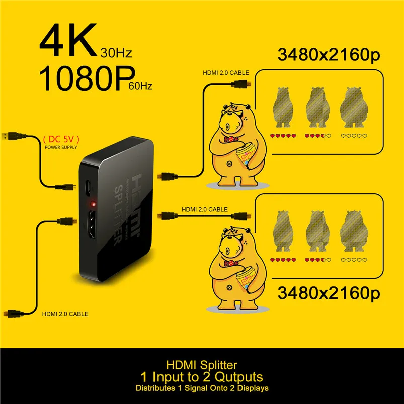 1080P 4K*2 HDMI Video Switch Komutatoru HDMI Sadalītājs 1 ieeja 2 izejas Ports Hub DVD HDTV Xbox PS3 PS4