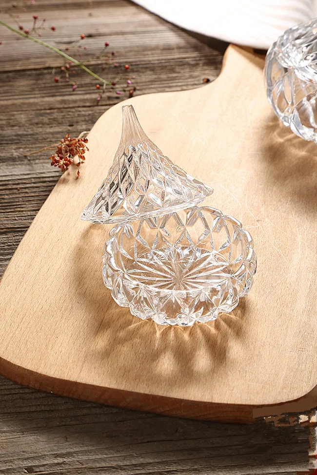 Crystal Diamond Caurspīdīga Stikla Kastē, Mini Jauki stikla cukuru bļodā rotaslietas kastes vāku