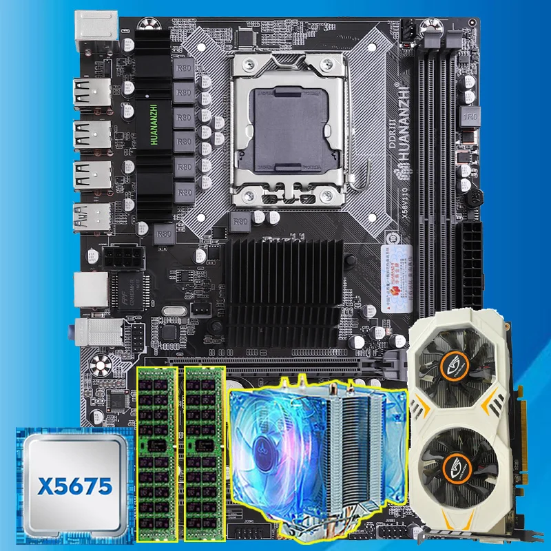 HUANANZHI X58 Pamatplati Kombinācijas Xeon CPU X5675 3.06 GHz ar Vēsāka RAM 8G(2*4G) RECC Video Kartes GTX750Ti 2G Datoru Daļas DIY
