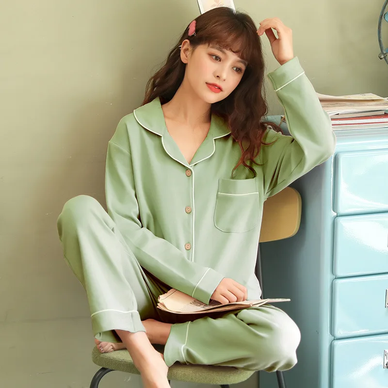 Rudens Ziemas Kokvilnas Pidžamas Sieviešu garām piedurknēm korejiešu Versiju Home Uzvalks Tīru Krāsu Pidžamas Modes Sleepwear Uzstādīt Pijama