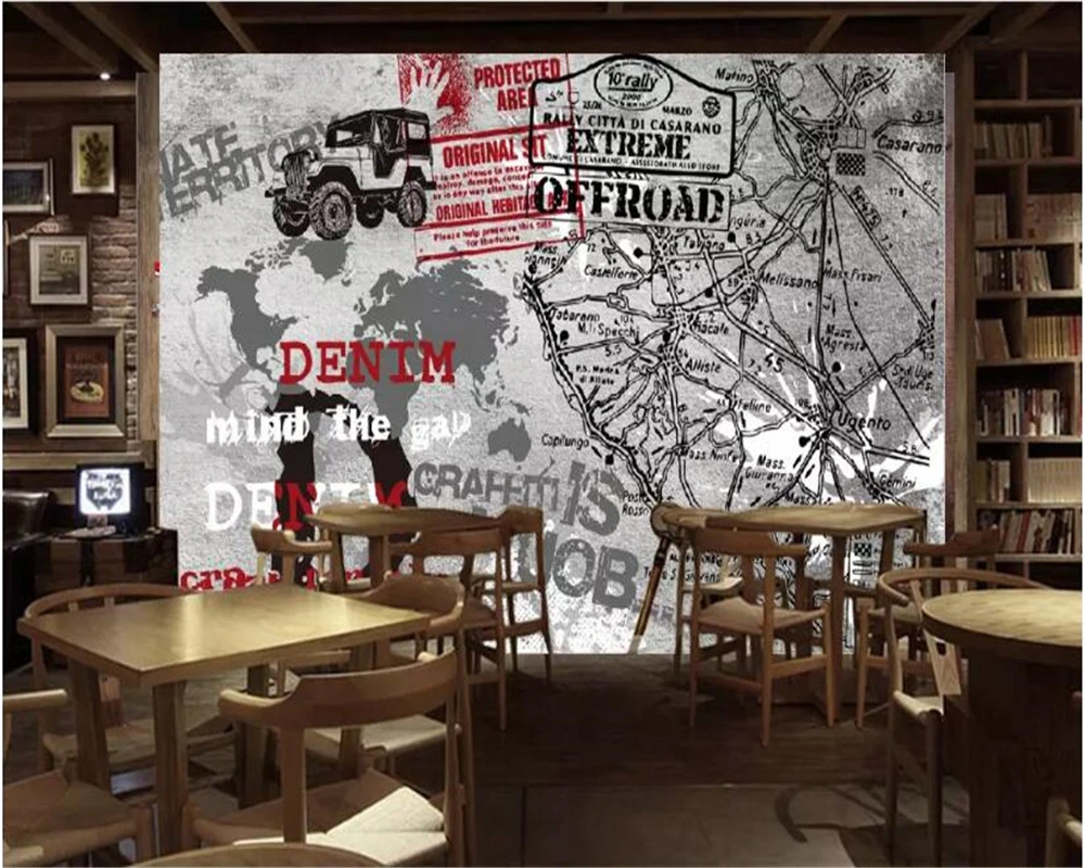 Beibehang Pielāgota mūsdienu minimālisma vintage roku sagatavots vēstules cementa sienas, kafijas veikals rietumu restorāns fona sienas