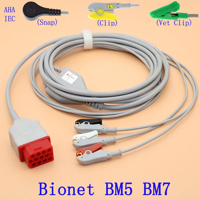 3-novadījumu EKG kabelis un leadwire no elektrodu savienotājs Bionet BM5 BM7 Pacienta EKG monitora