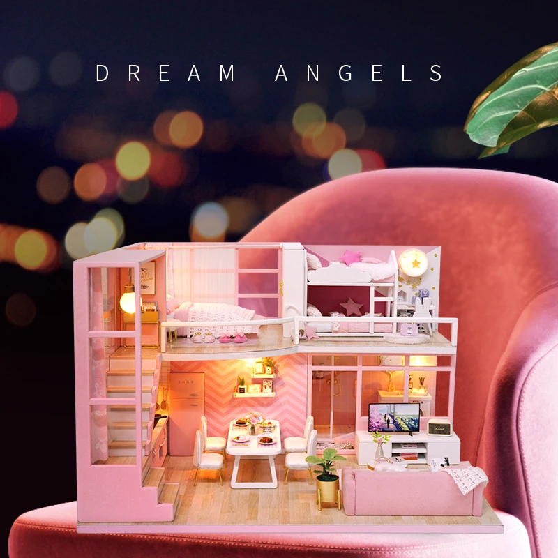 Dream Angel DIY Lelle, Mājas mēbeles, Mēbeles Miniatūra leļļu Namiņš Gudrs Ģimenes Māja Casinha De Boneca Lol Nama Bērniem, Rotaļlietas, Dāvanas,