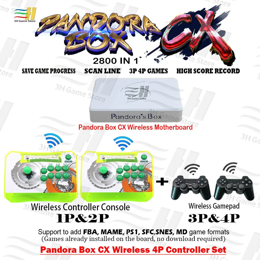 Pandora Box CX 2800 1 Bezvadu 4 Spēlētāji, kas Var Saglabāt Spēli Bezvadu arcade kontrolieris un gamepad 3D tekken Killer instinkts