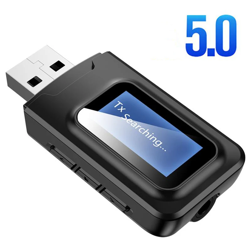 2IN1 USB Bluetooth Dongle 5.0 Audio Uztvērējs, Raidītājs ar LCD Displeja Mini 3,5 mm Ligzda AUX USB Bezvadu Adapteris TV Auto PC