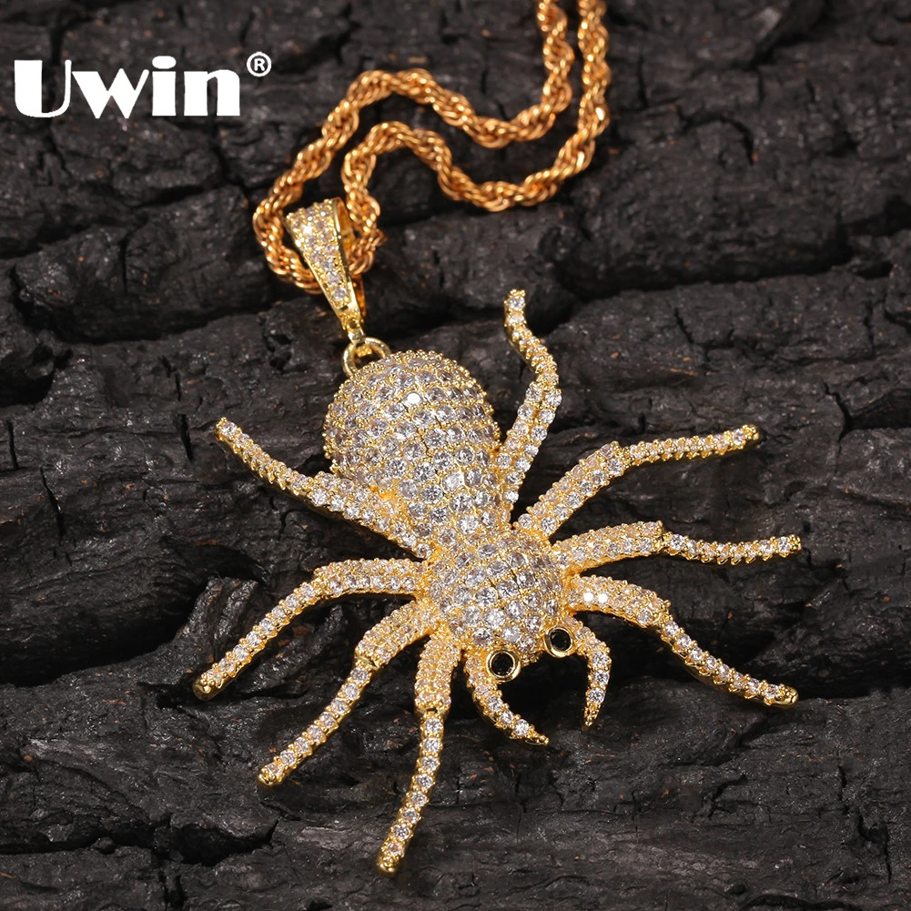 UWIN Spider Kulons Kaklarotas Hiphop Ķēdes Bling Bling Kubiskā Cirkonija Vīriešiem, Sievietēm Dāvanu Modes Rotaslietas Piliens Kuģniecība