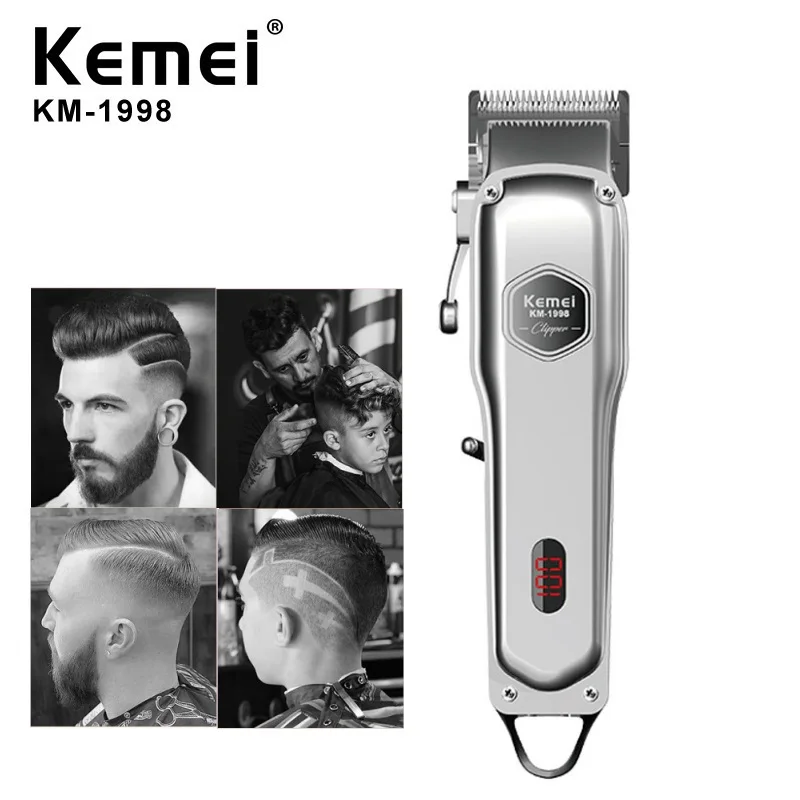Kemei 110-240v profesionālās clipper par frizētava lādējams matu trimmeris vīriešiem, elektriskais bārdas skuveklis matu griešanas mašīna KOMPLEKTS