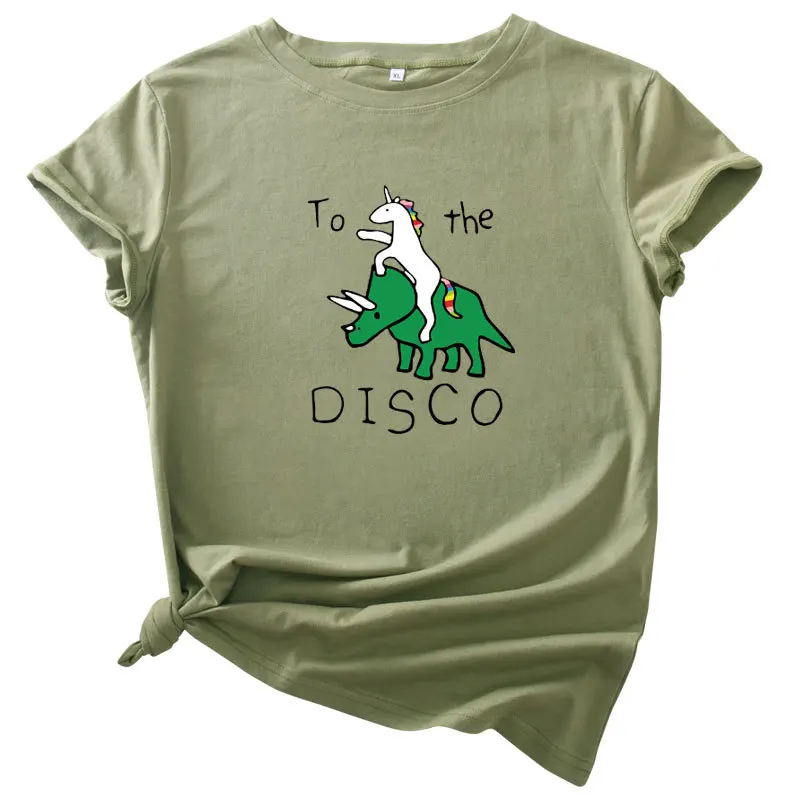 Kokvilnas Vasaras Smieklīgi Sieviešu T-krekls ar O-veida Kakla Harajuku Unicorn Disco Degunradžu Top Gadījuma Sieviešu T krekls, Nestandarta Izmērs S-5XL