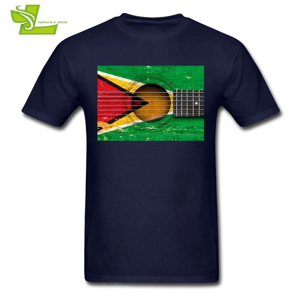 3D Vintage Akustiskā Ģitāra ar Guyanese Karoga T krekls Vīriešu Tee Kreklu Populāra T-Kreklu Cilvēks Īsām Piedurknēm Apkalpes Kakla Attēlu Tētis Augšu