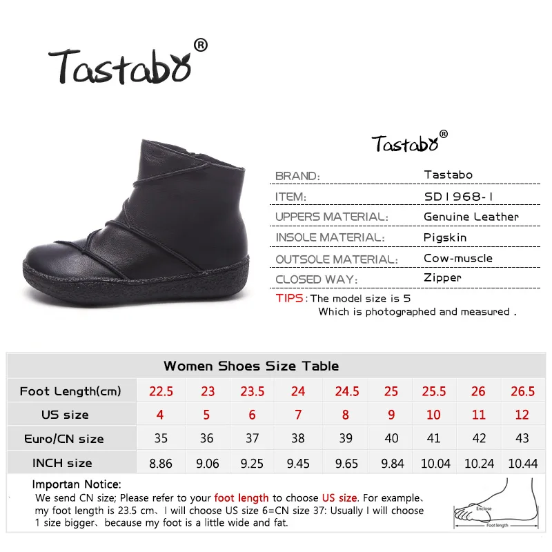 Tastabo 2019. gadam Sākotnējā rokasgrāmata Īstas Ādas zābaciņi vidū papēža Retro sieviešu kurpes Melns Brūns SD1968-1 mīksts apakšā gadījuma stilā