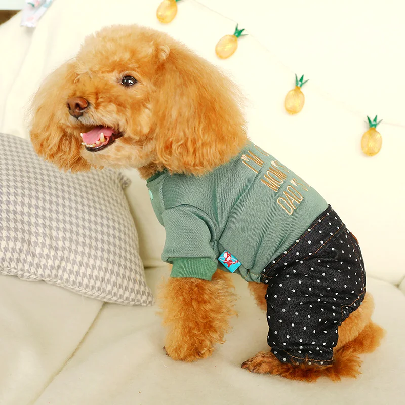 PETCIRCLE Pet Apģērbs, Suņu Drēbes, Rotaļu Bichon Suns Pomerānijas Mazs Suns četrkājainajiem Drēbes Gudrs Vilnis Punktu Džinsa Auduma Vēstuli