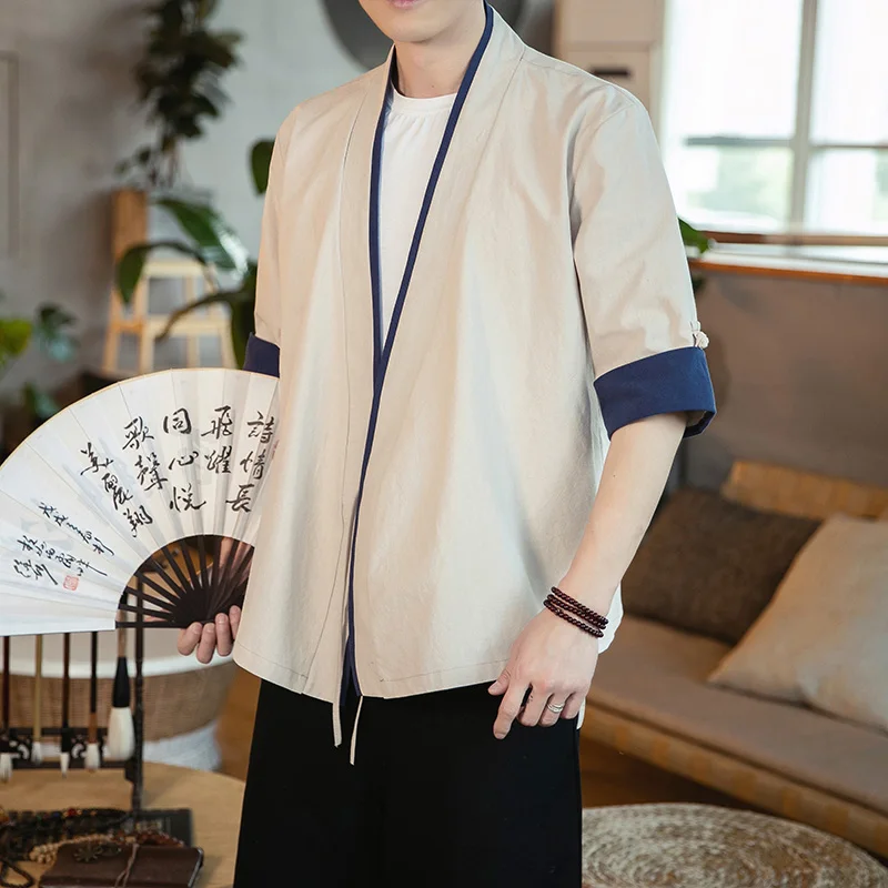 Vasaras gadījuma Stand Apkakli Krekls Puse Vīriešu Pusi Piedurknēm Kokvilnas Veļu, Ķīniešu Stila Krekli Kung Fu Tai Chi Tang Tērpu Stila Tops
