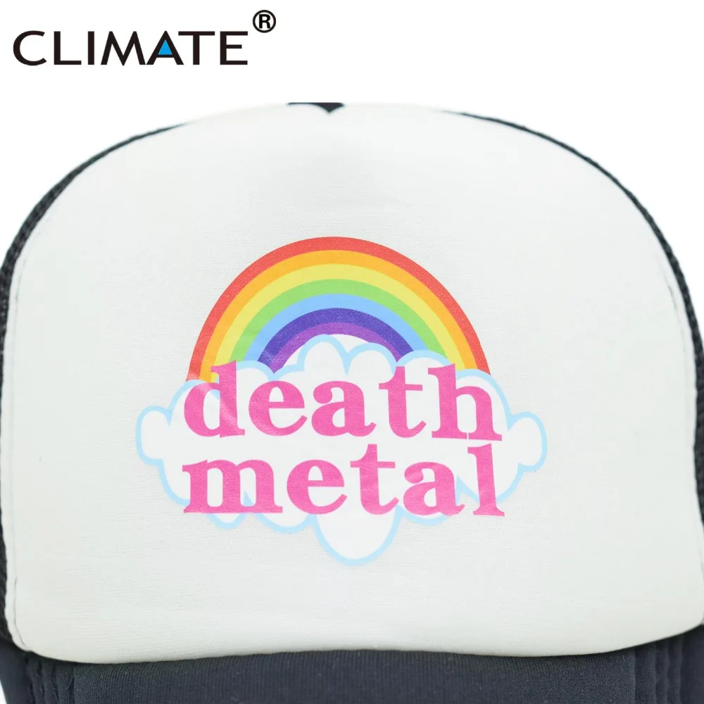 KLIMATA Death Metal Rock Trucker Cap Rock Summer Klp Metāla Rock Fani Atdzist Acs Beisbola cepure Vīriešiem Varavīksnes Trucker Caps Tētis Cepure Vīriešiem